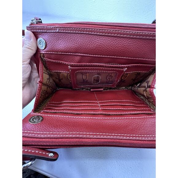 Tignanello Red Pebble Leather Crossbody Bag Built in Organizer Wallet Purse - Picture 14 of 15